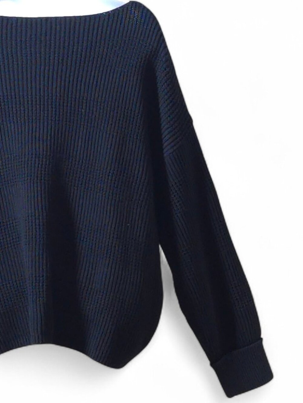 Waffle Textured Knit Sweater NWT Med Black 100% Cotton Boxy Cropped Minimalist - Picture 11 of 16